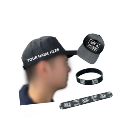 PERSONALISED Black Branded Cap, Slap Band and Wristband - Limited Time Deal